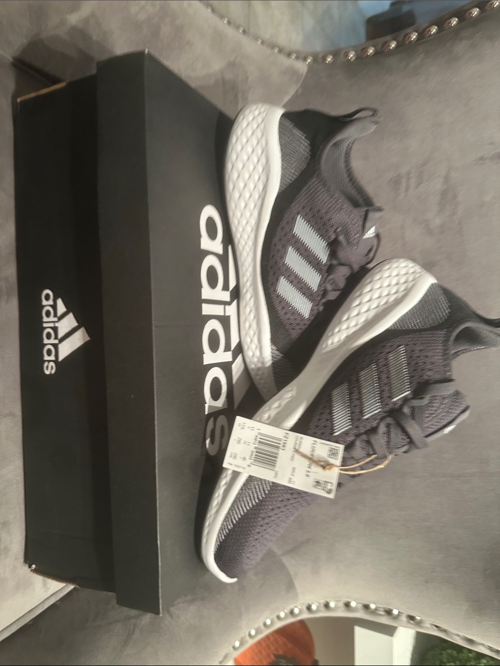 adidas Men’s Charcoal Gray Knit Running Sneakers with White Soles